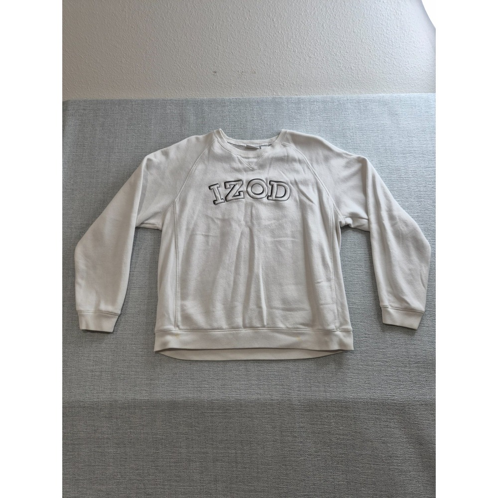 IZOD Golf Classix Sweatshirt Women's Large White Fleece Lined Embroidered‎ Logo